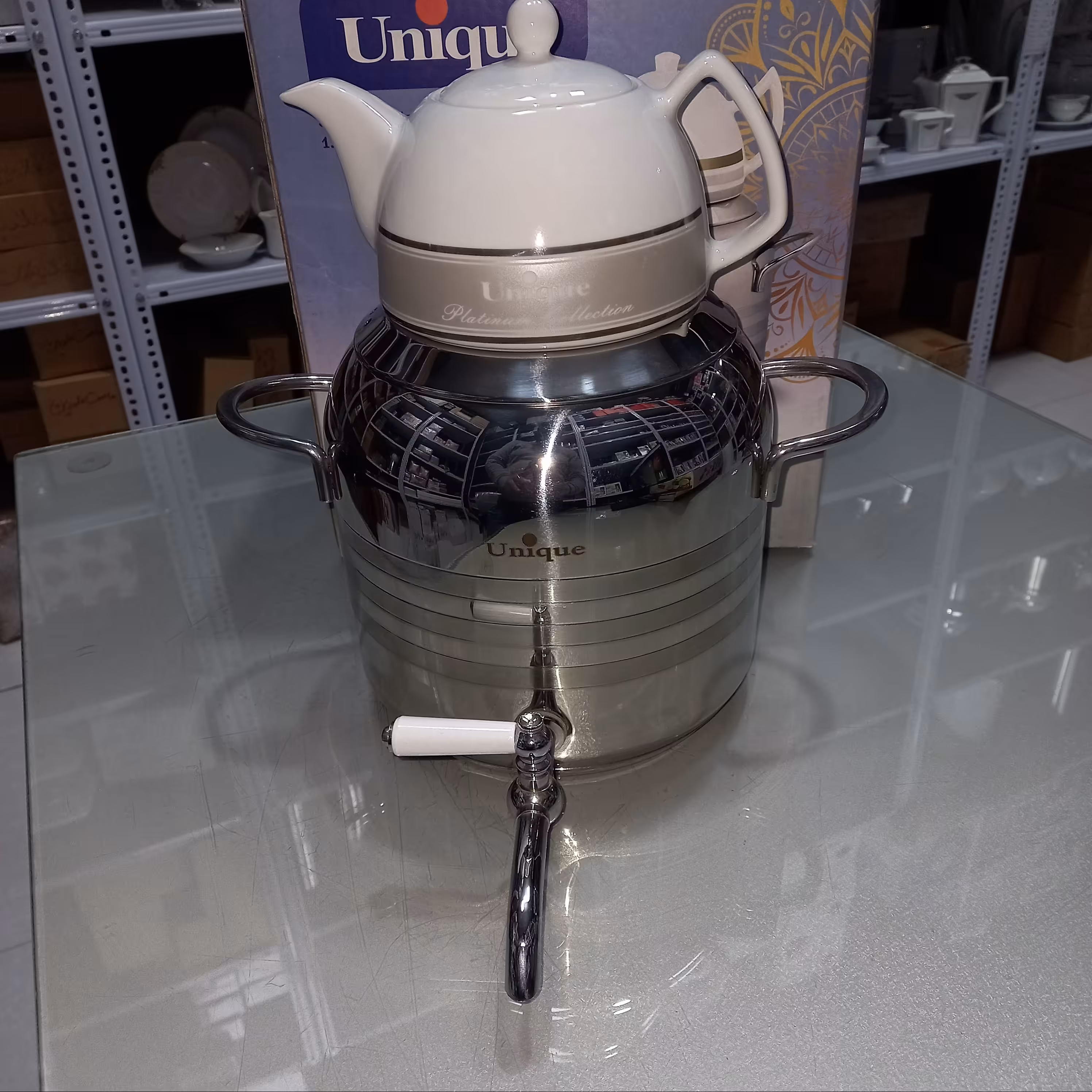 کتری و قوری 5 لیتر یونیک کد 7299 مدل دسته استیل (پس کرایه)