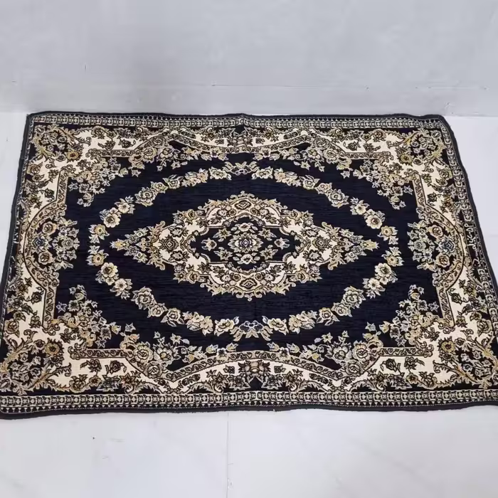 روفرشی پادری مخمل دورو ( 2رو ) رنگ سرمه ای ضخیم طرح حلقه سایز 100 در 70 