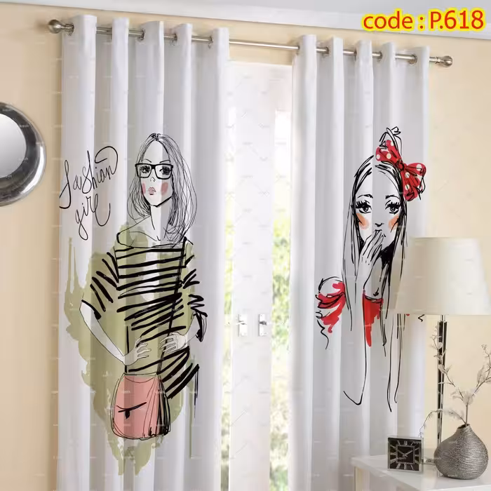پرده اتاق خواب دخترانه دو قواره طرح فانتزی کد P618