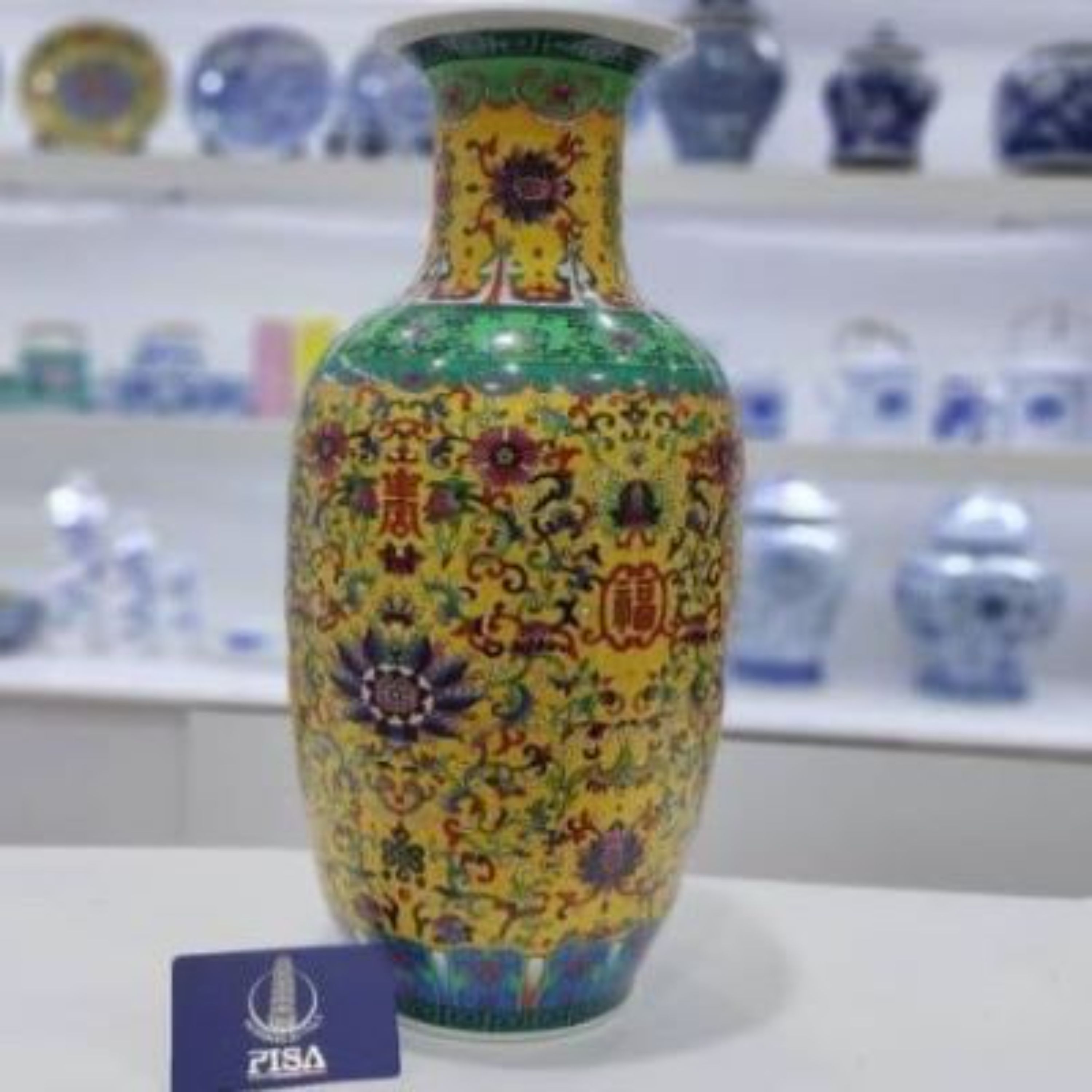 گلدان چینی زرد رنگ 45 سانت در20 سانت