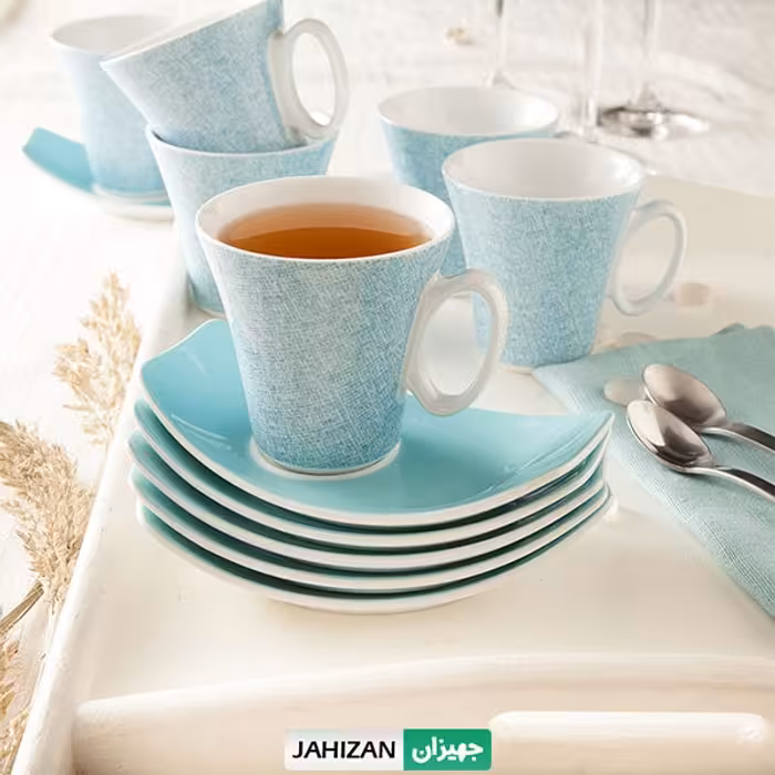 سرویس چای خوری زرین 12پارچه تکسچر آبی سری وینچی