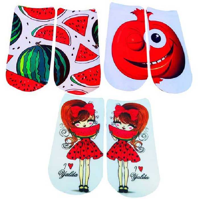 مجموعه سه عددی جوراب شب یلدا، سه طرح متفاوت و زیبا، مناسب هدیه و عکاسی، طرح انار و هندوانه