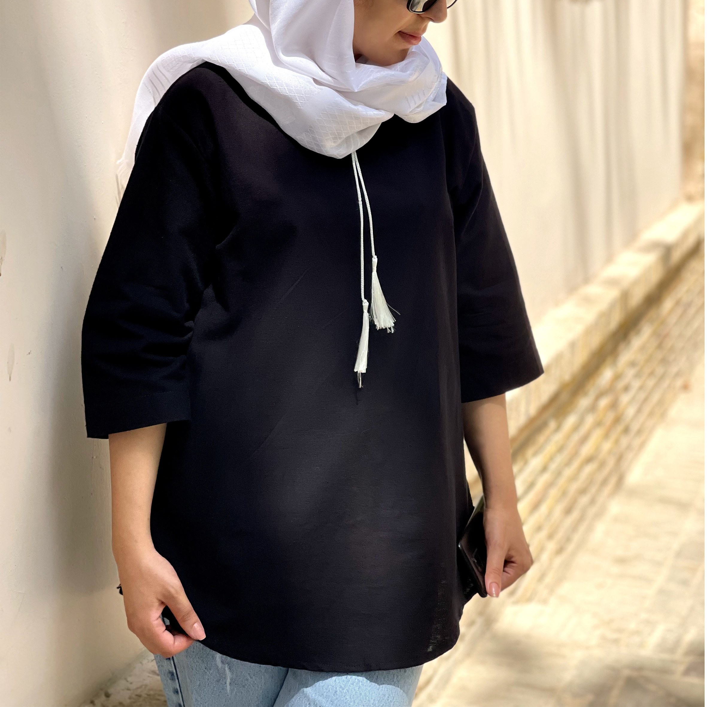 مانتو شومیزی لینن زنانه و دخترانه یقه منگوله دار- ارسال رایگان