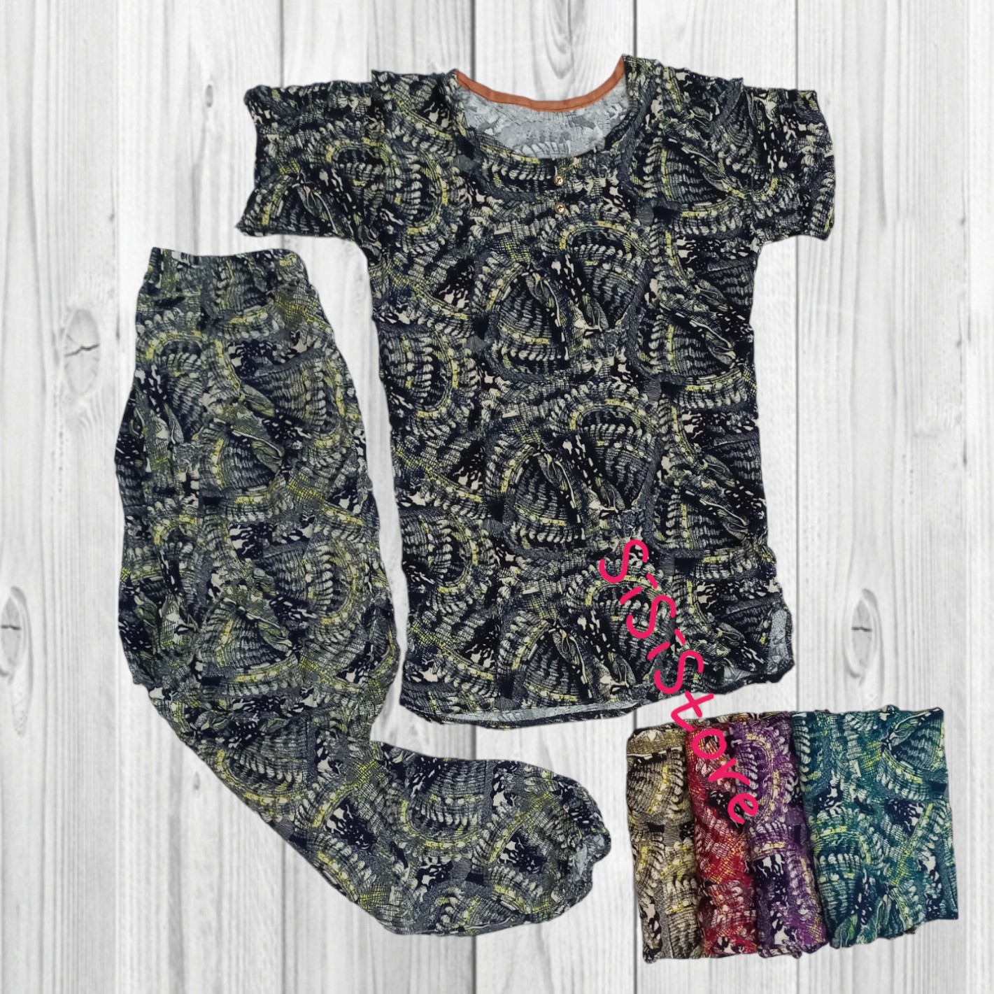 ست تیشرت و شلوار سنبادی نخی زنانه دخترانه