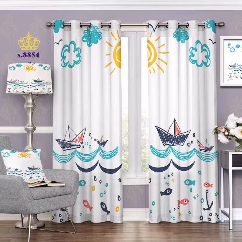 پرده اتاق خواب کودک دو قواره طرح کارتونی کد S8854