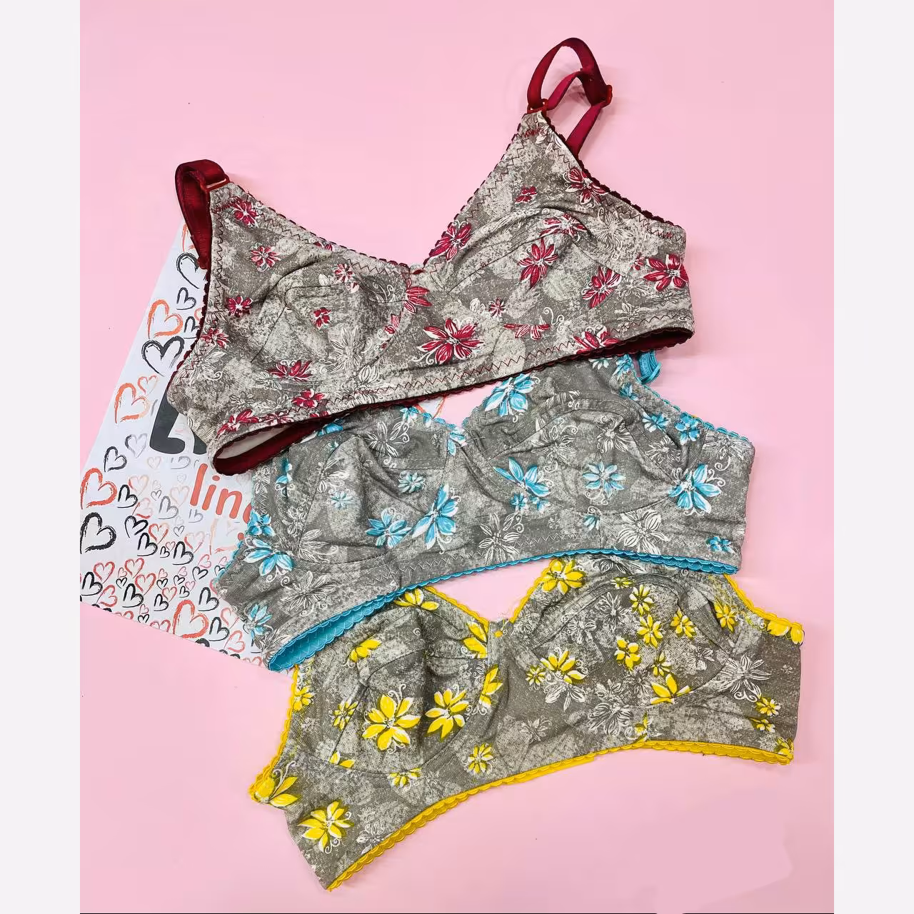 سوتین دخترانه نخ پنبه گلدار سایز 60 و 65