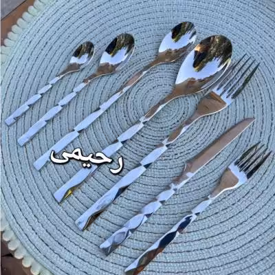 سرویس قاشق و چنگال 24 نفره 120 پارچه نقره ای یونیک 3بعدی دهانه اروپایی