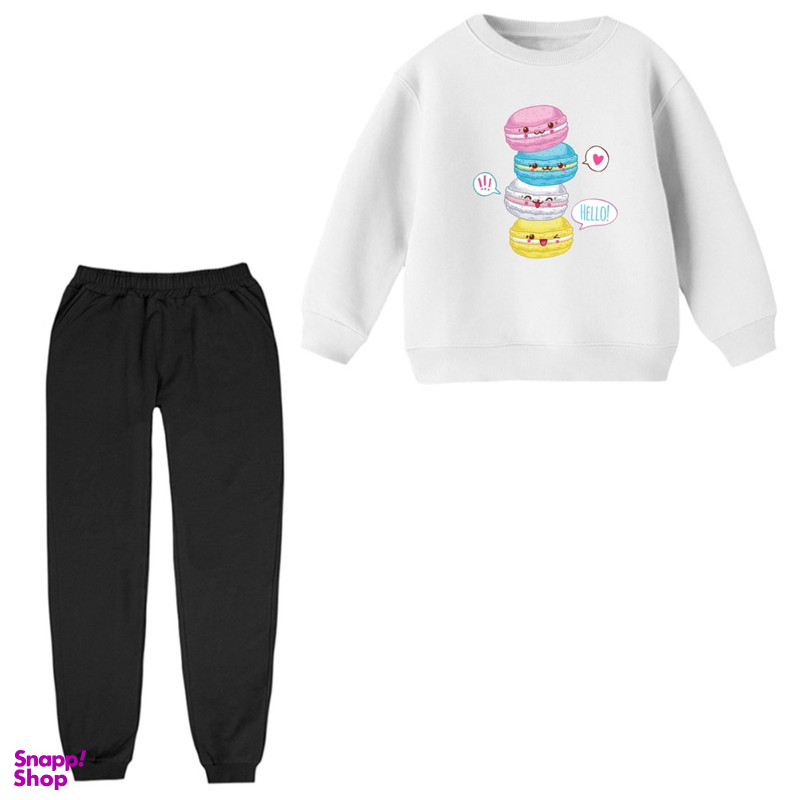 ست سویشرت و شلوار  بچگانه مدل ماکارون رنگ سفید