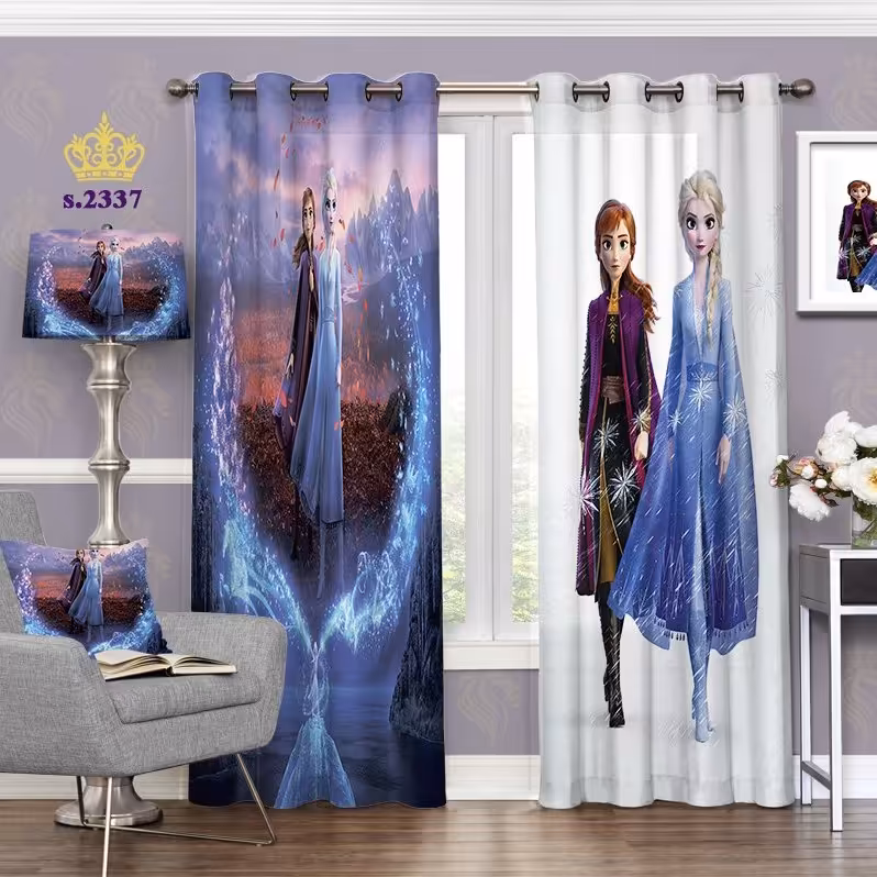 پرده اتاق خواب دخترانه دو قواره طرح  انیمیشن فروزن کد S2337