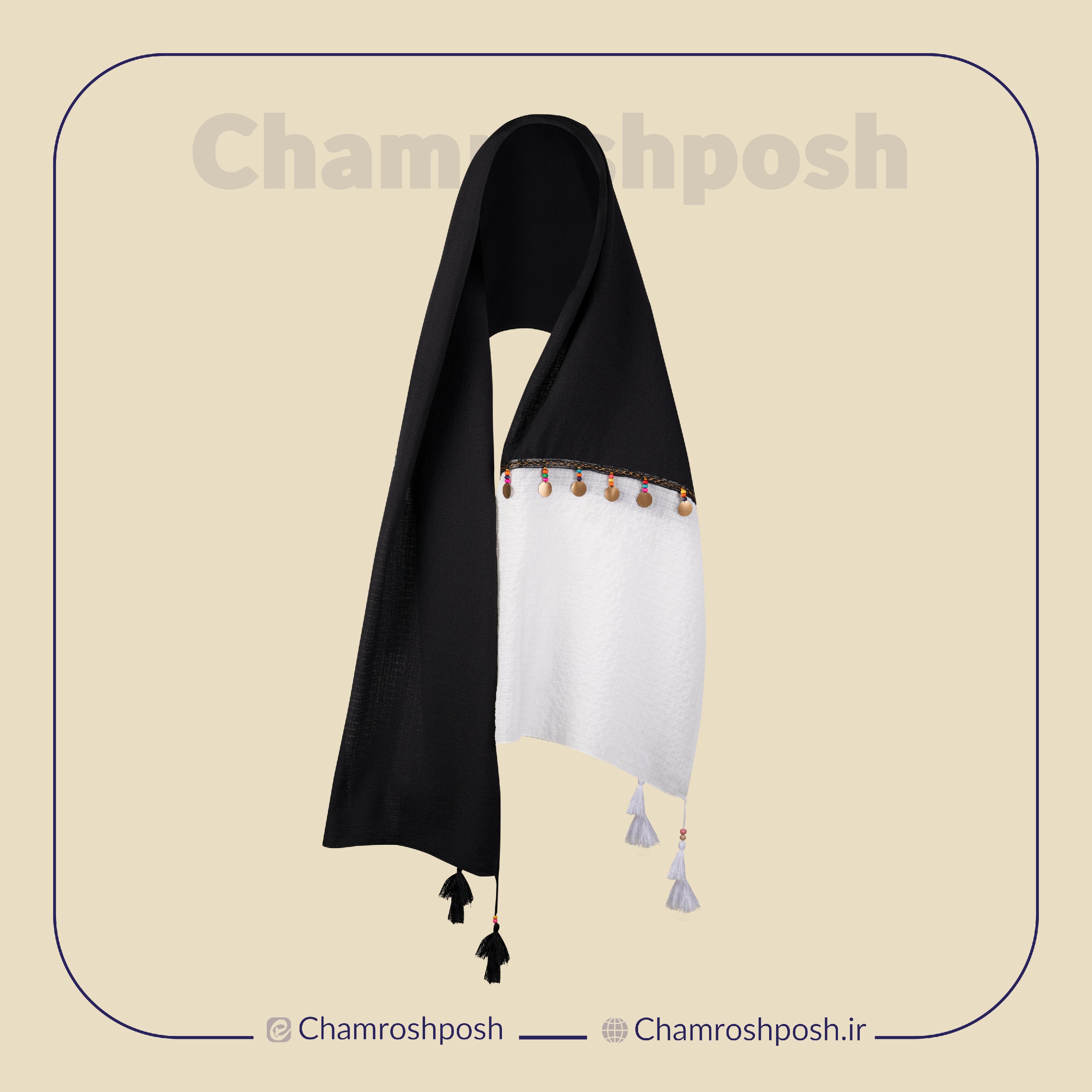 شال جاذبه مجلسی مشکی منگوله دار کد 512