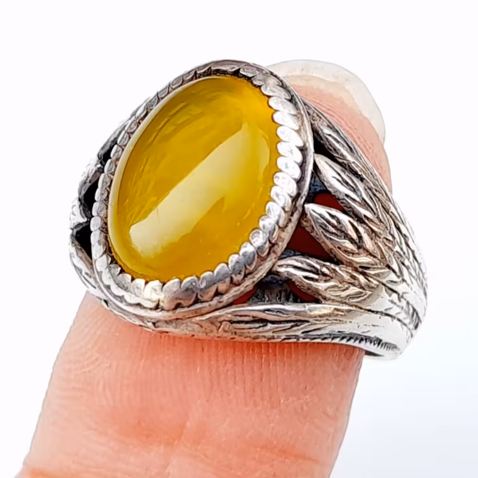 انگشتر نقره مردانه عقیق زرد عیار 925