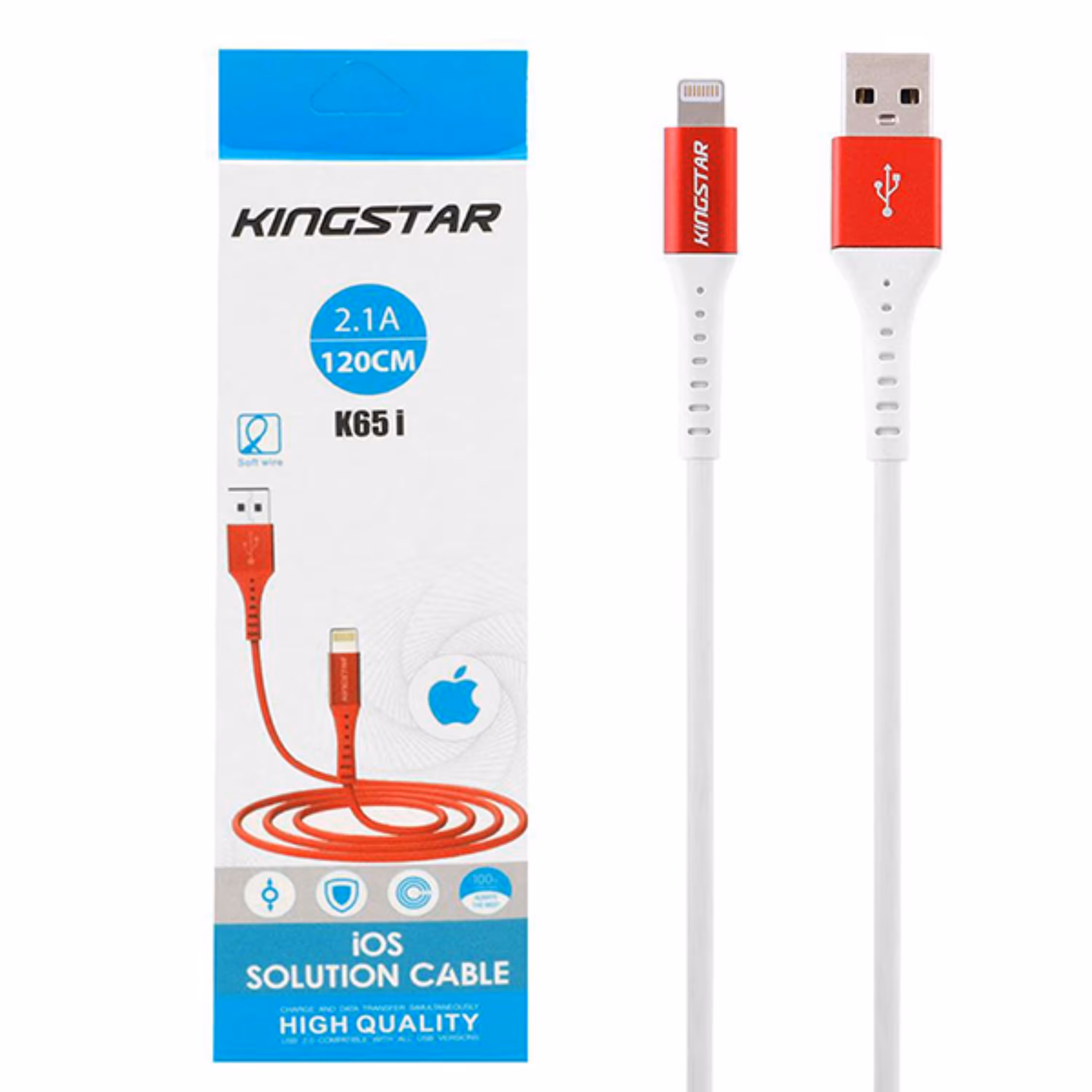 کابل شارژ آیفون کینگ استار 120 سانتی مدل kingstar k65i 