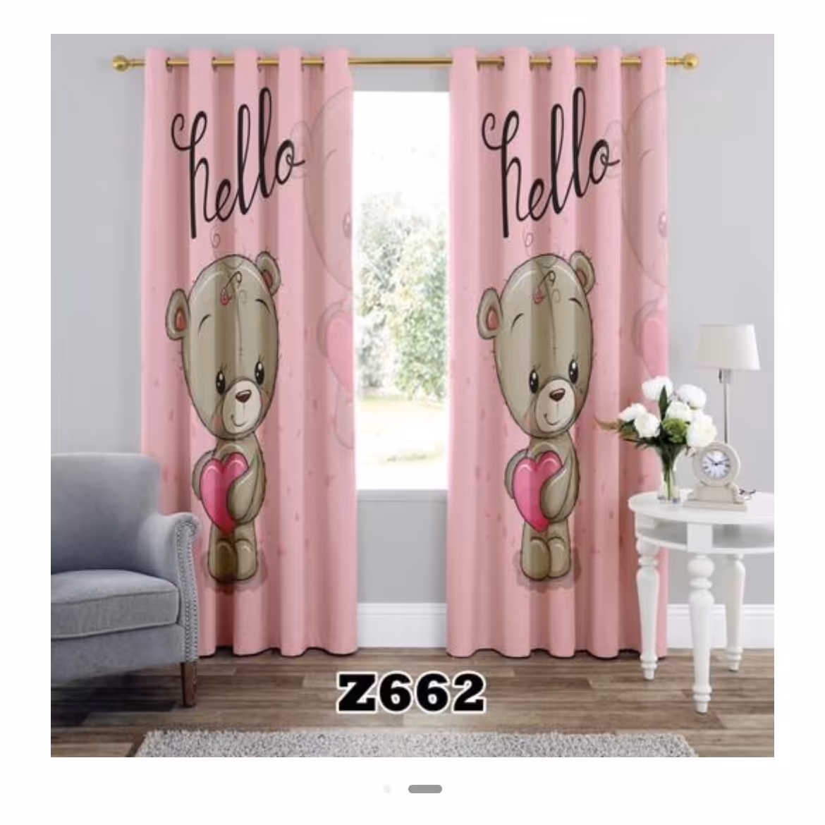 پرده اتاق کودک طرح خرس قلبی کد z662