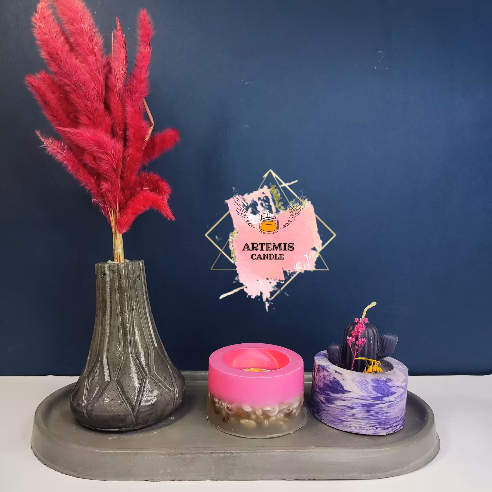 ست شمع و سنگ طرح کاکتوس