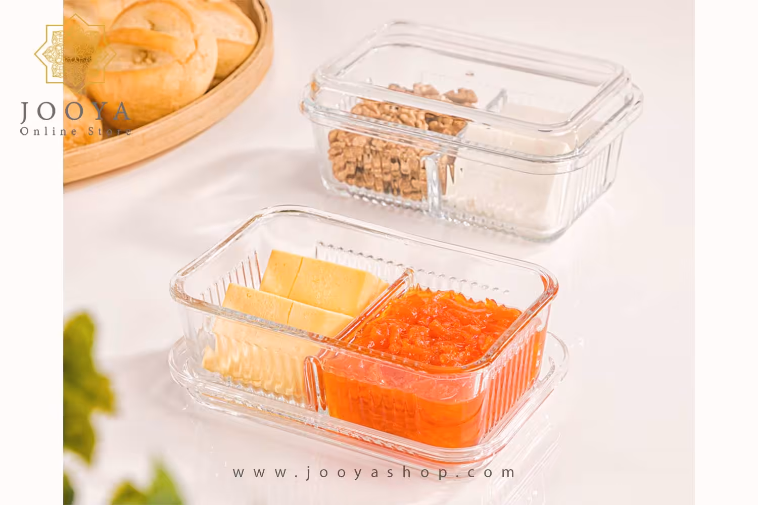 ظرف شیشه ای دو خانه با درب اکرولیک لیمون