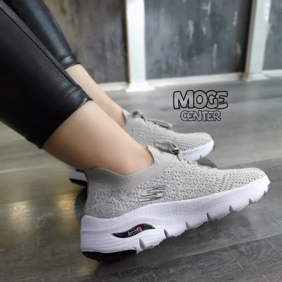 کتونی اسکیچرز جورابی خنک و راحت پیاده روی باشگاه سفید مشکی طوسی 