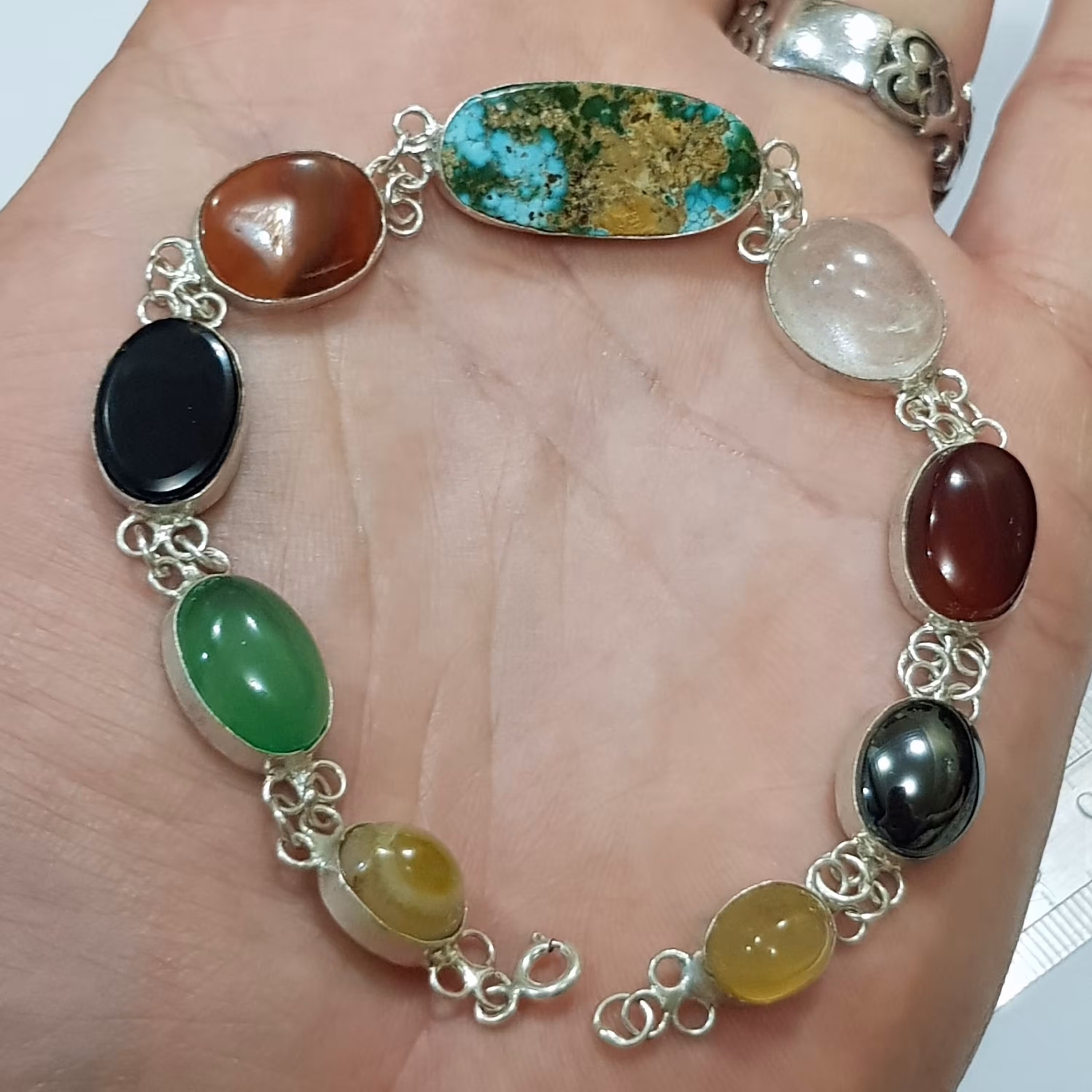 دستبند ام البنین نقره سنگ ها طبیعی فیروزه و عقیق