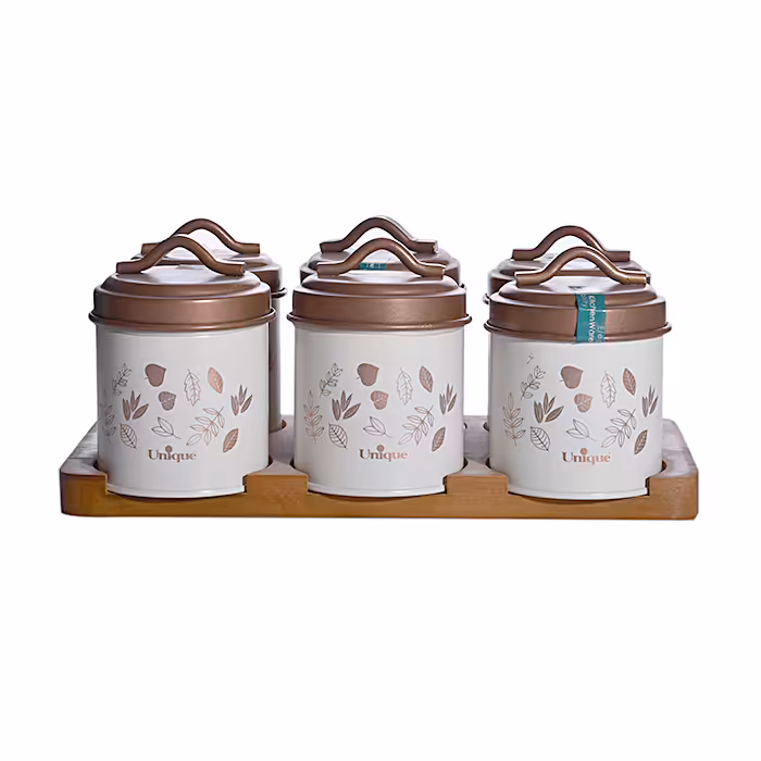 ست جای ادویه درب طلا طرح برگ یونیک کد 8097