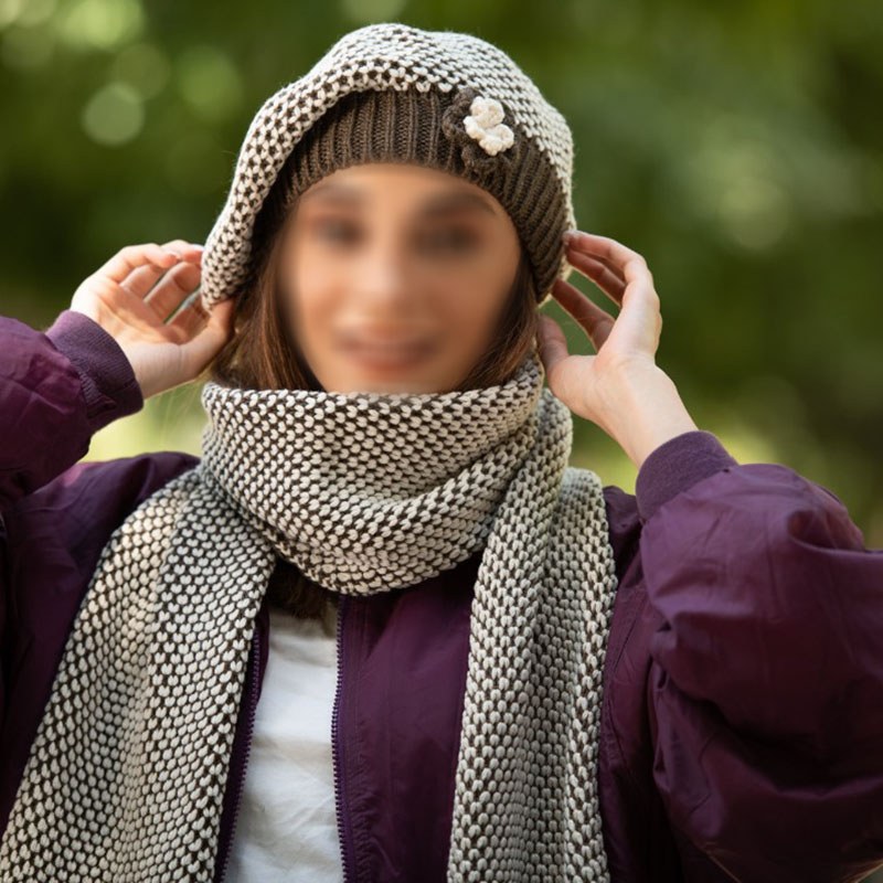 ست کلاه و شال گردن بافت فرانسوی