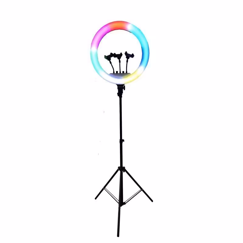 رینگ لایت دارای سه پایه دو متری قابلیت تنظیم 7 رنگ RGB مدل cxb-rgb460