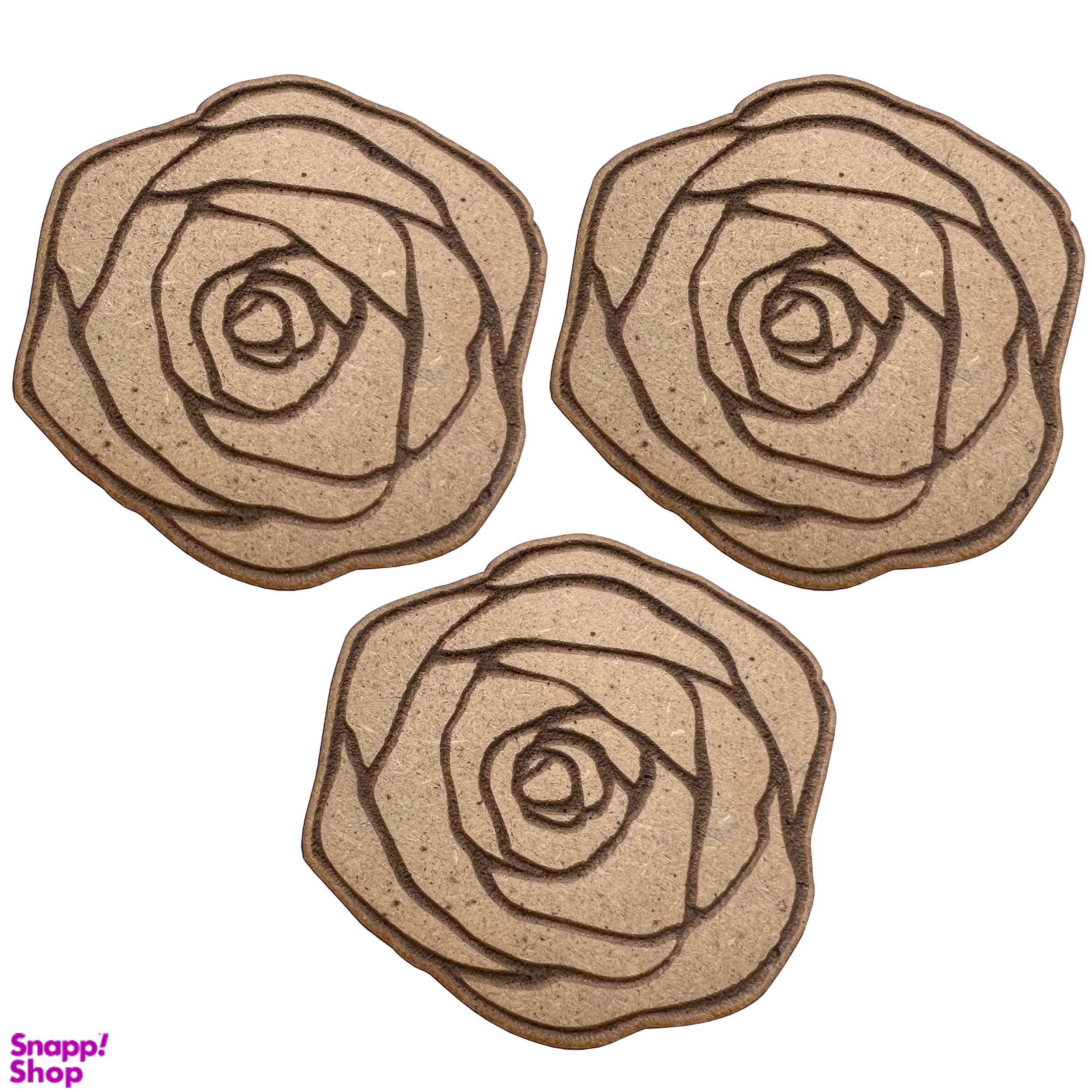 اسلایس چوبی خام مدل گل رز کد 98 مجموعه 3 عددی
