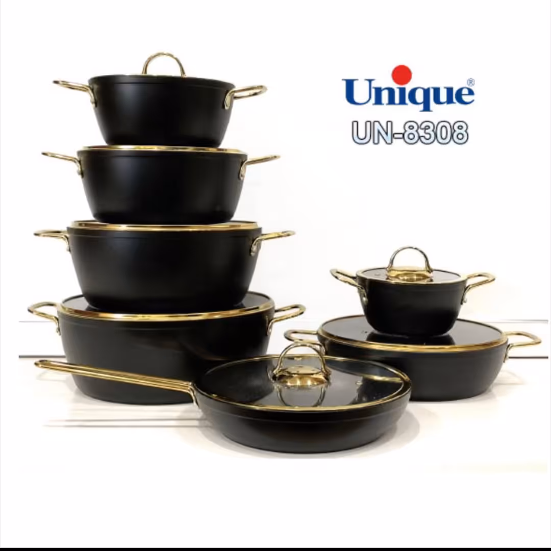 سرویس قابلمه 14 پارچه طرح ترک درب فلت برند یونیک کد 8308