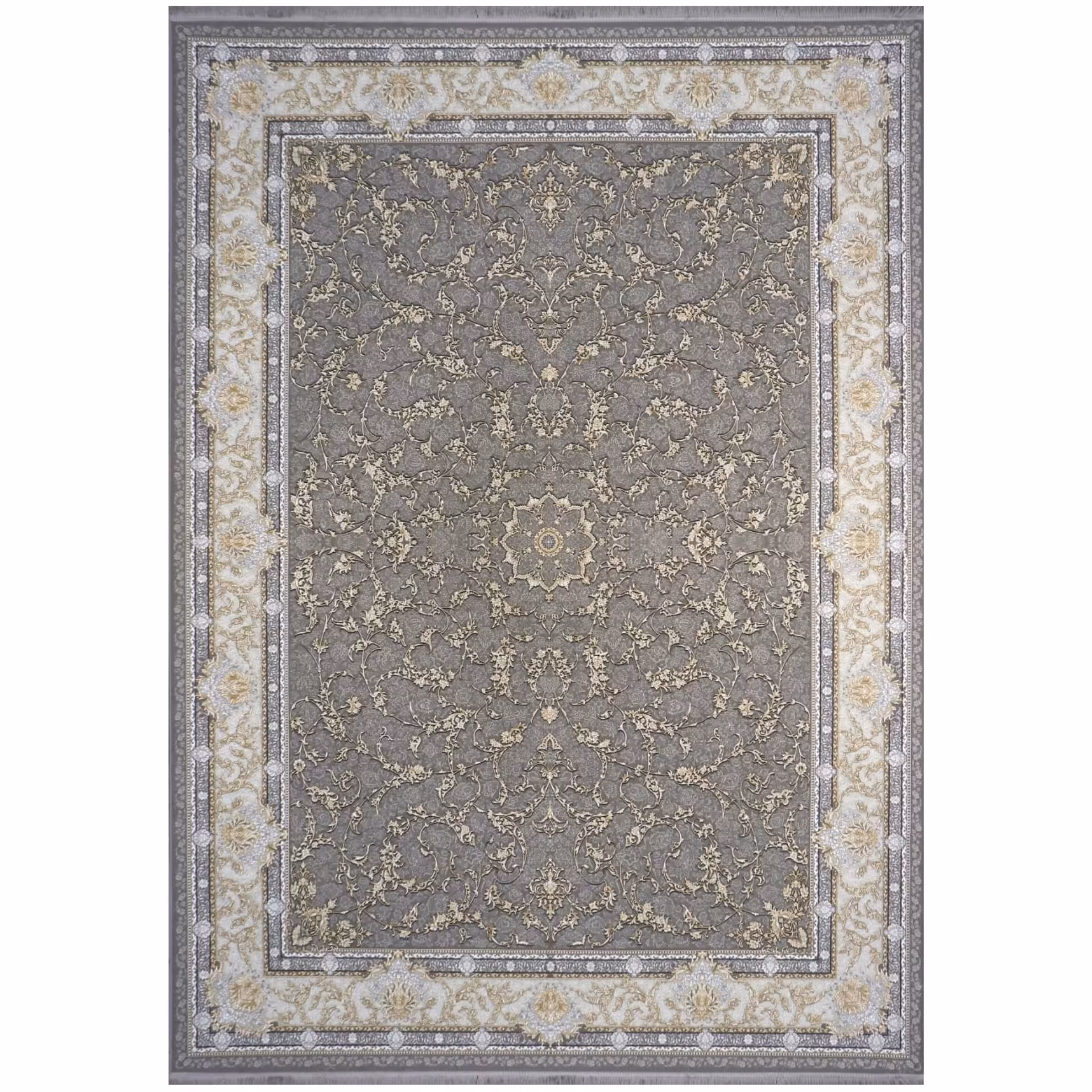 فرش  اکرلیک  6 متری 1200 شانه گلبرجسته طلاکوب طرح آنا رنگ  فیلی