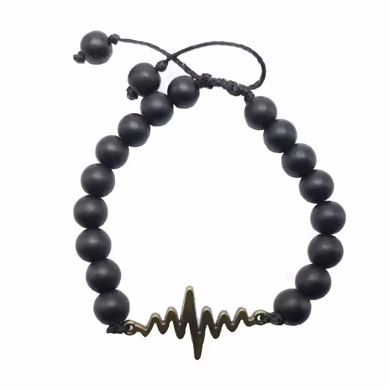 دستبند طرح ضربان قلب جنس سنگ و برنج فری سایز نخ چرم 