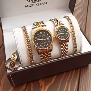 ساعت ست زنانه و مردانه طرح رولکس همراه با ست انگشتر و دستبند