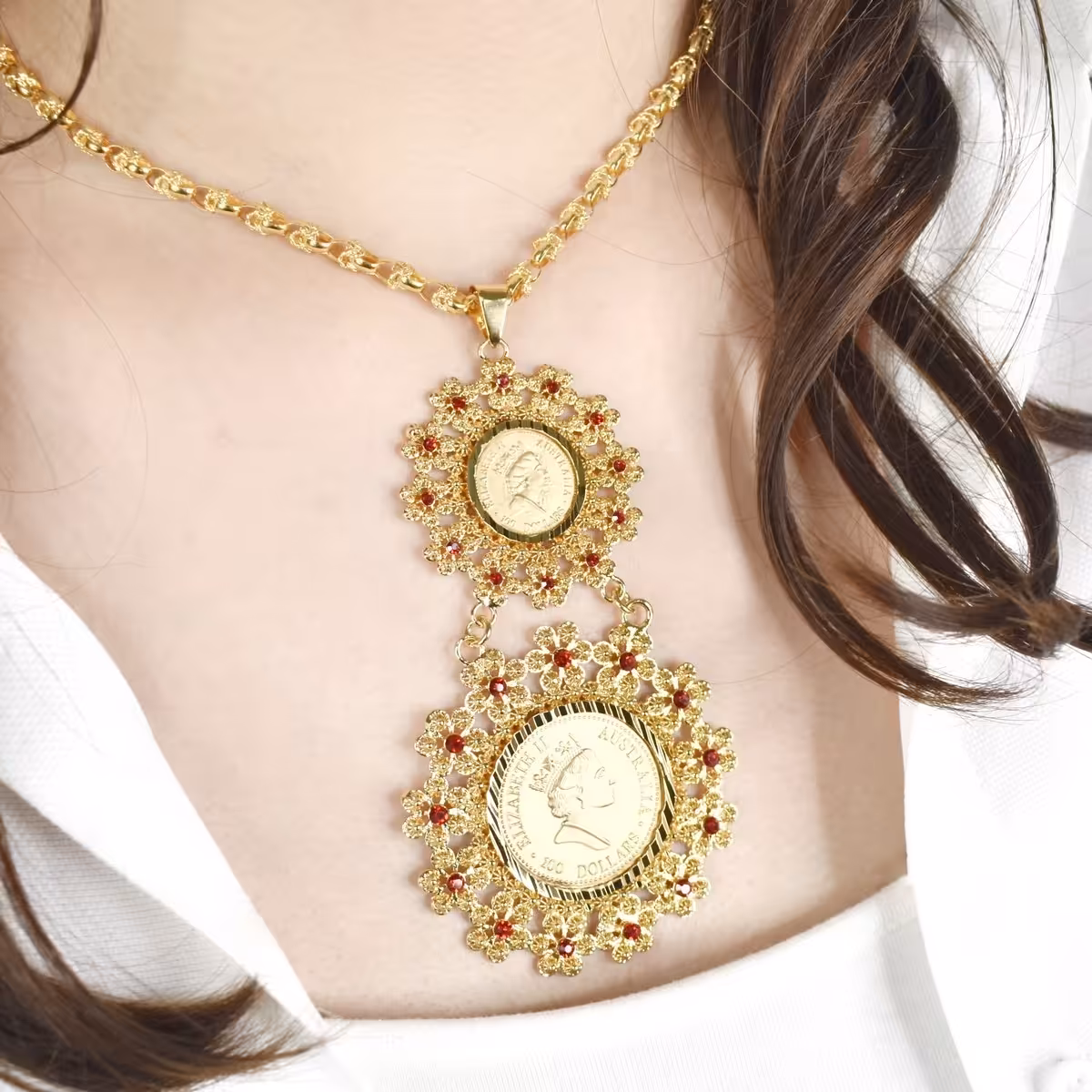 گردنبند دوقلو طرح طلا  بدون زنجیر کد 7877