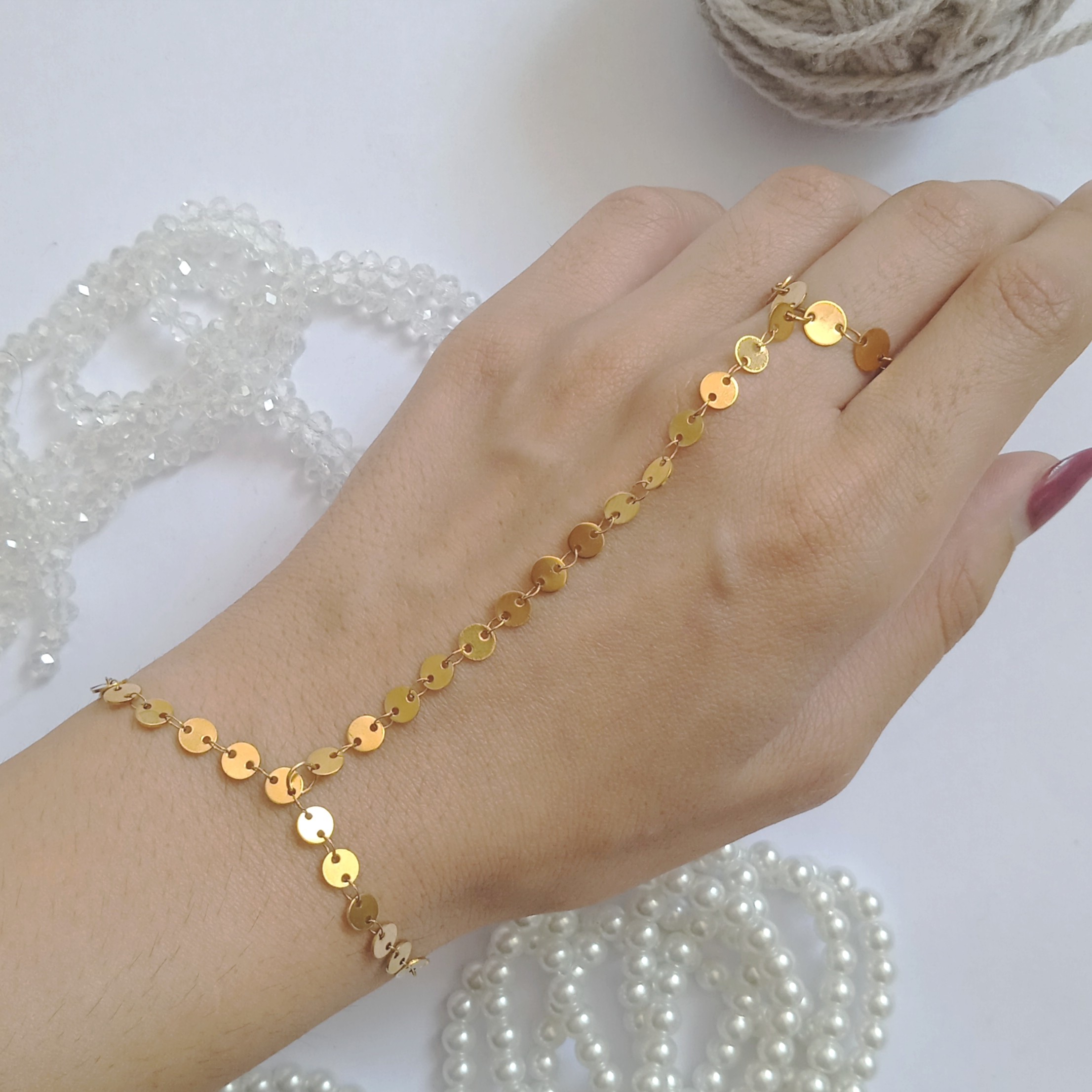 تمیمه دست یا دستبندانگشتری محکم پولکی شیک استیل رنگ ثابت 