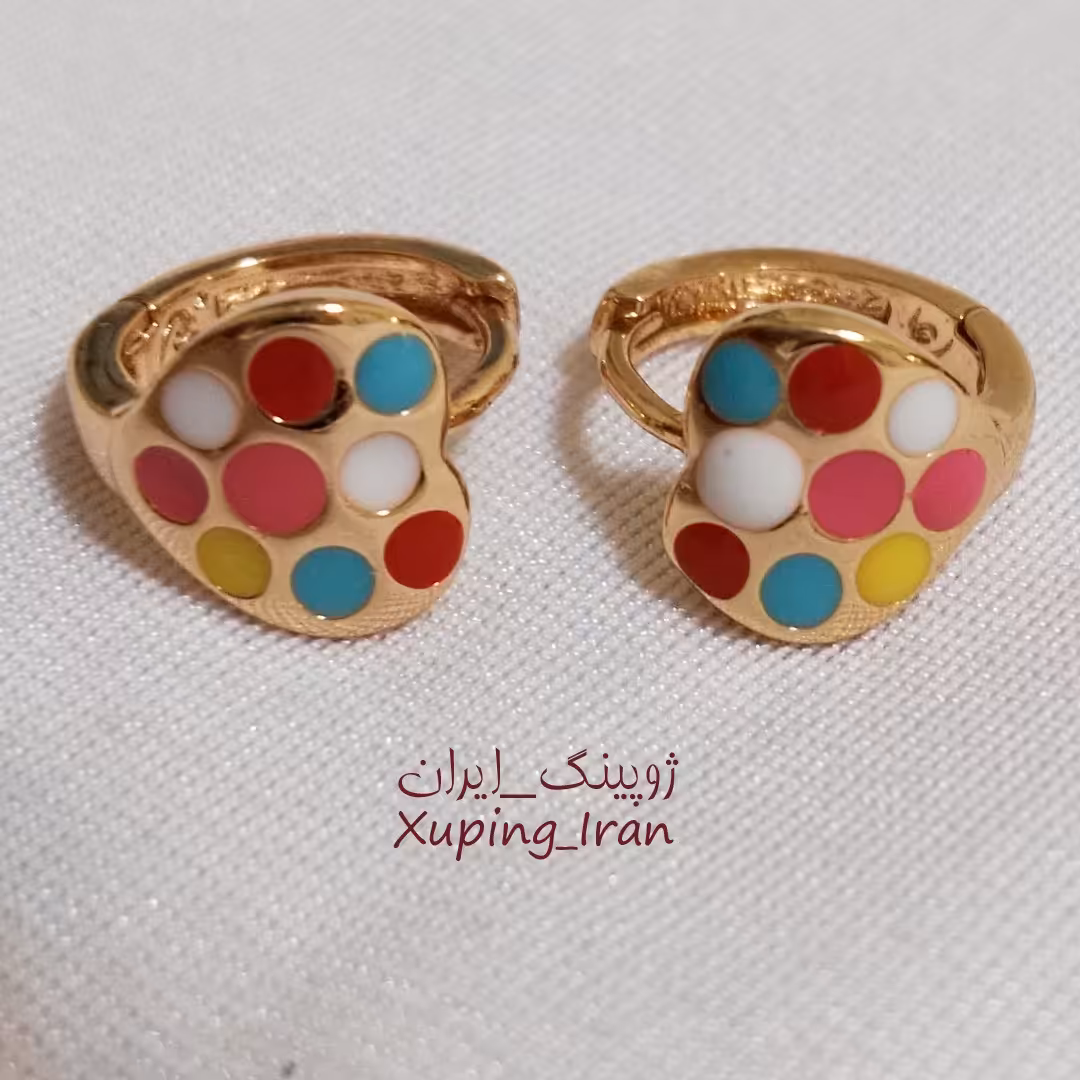 گوشواره ژوپینگ حلقه ای قلبی خالخالی رنگی رنگی مناسب دختر بچه ها و بزرگسالان هم بچگانه هم گوشواره ریز برای بزرگسالان