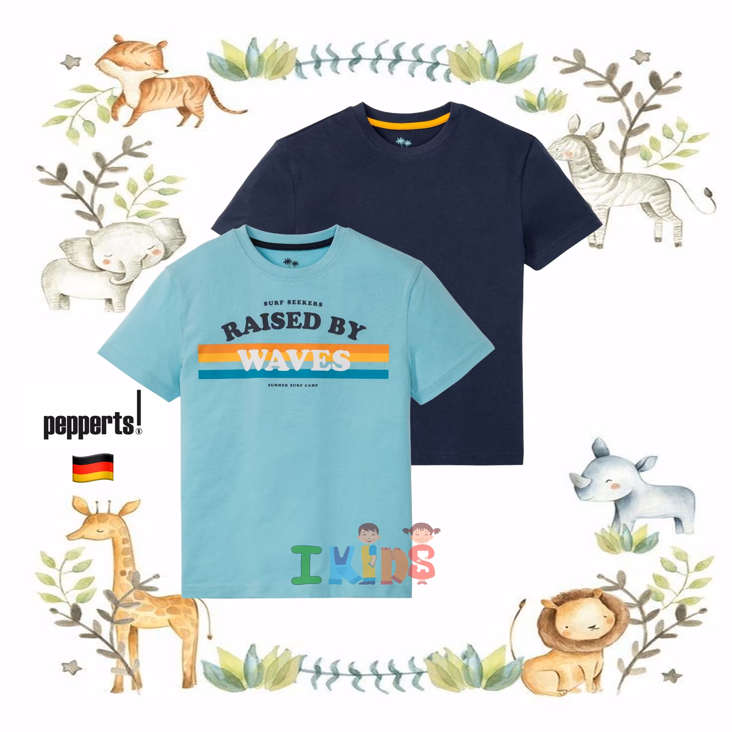 پک دوتایی تی شرت پسرانه فیروزه ای سورمه ای برند پیپرتس - pepperts آلمان