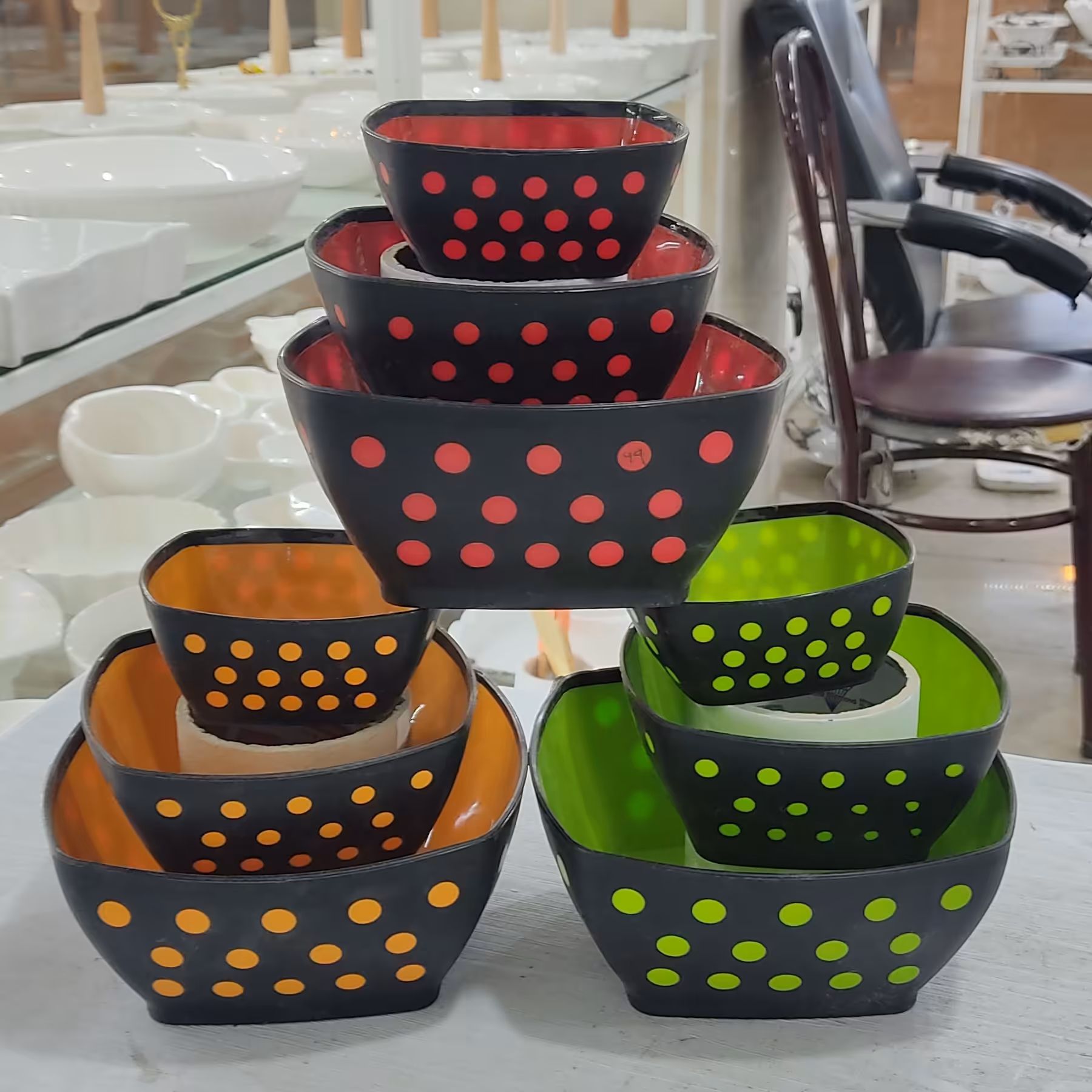 کاسه مربع خالدار 3 تیکه