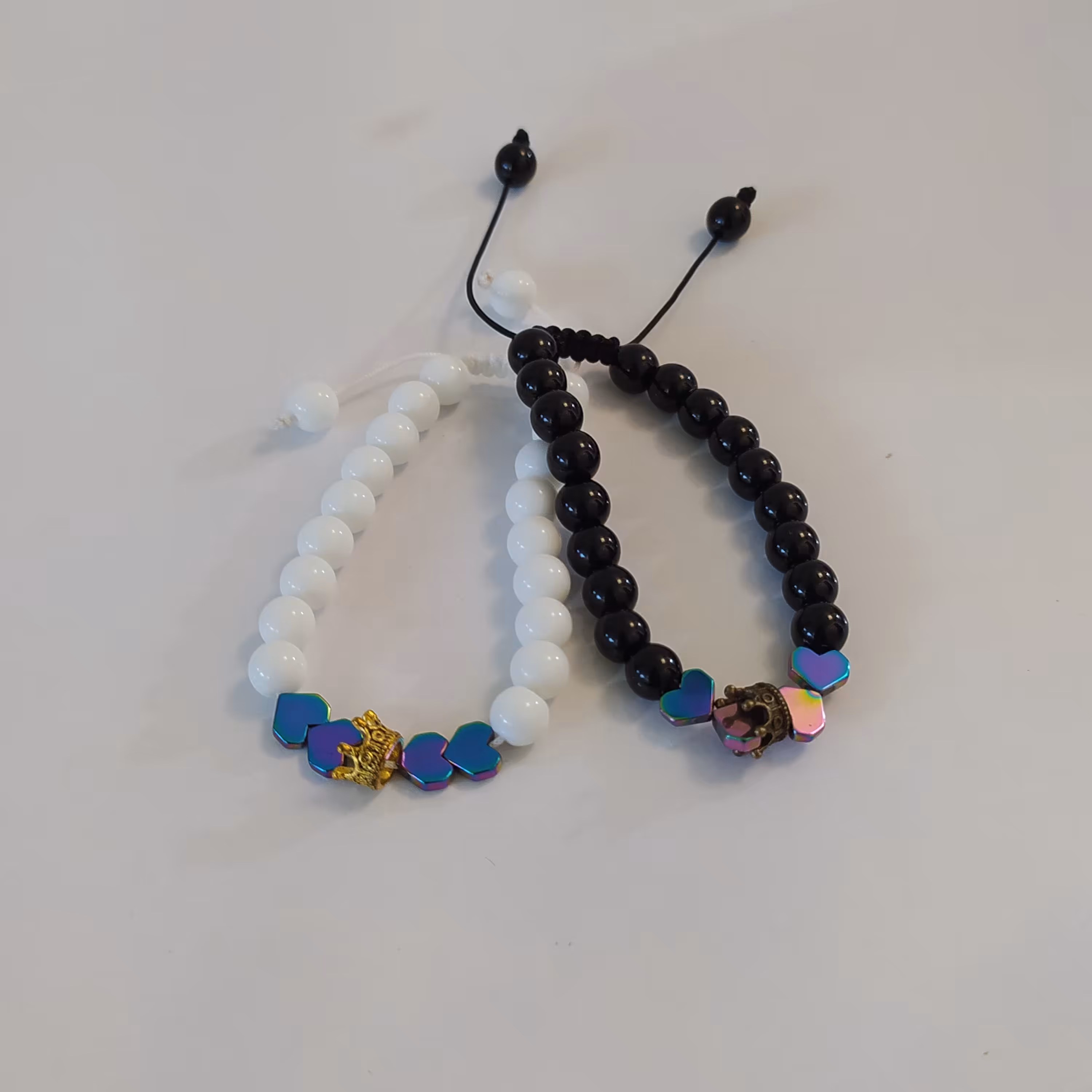 دستبند دوستی شاه و ملکه با سنگ اونیکس و سنگ حدید