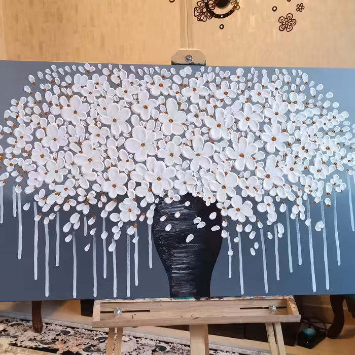 تابلو گل برجسته ابعاد60در120 تماما کار دست و گلها برجسته می باشد رنگها کاملا اختیاری و قابل تغییر هست