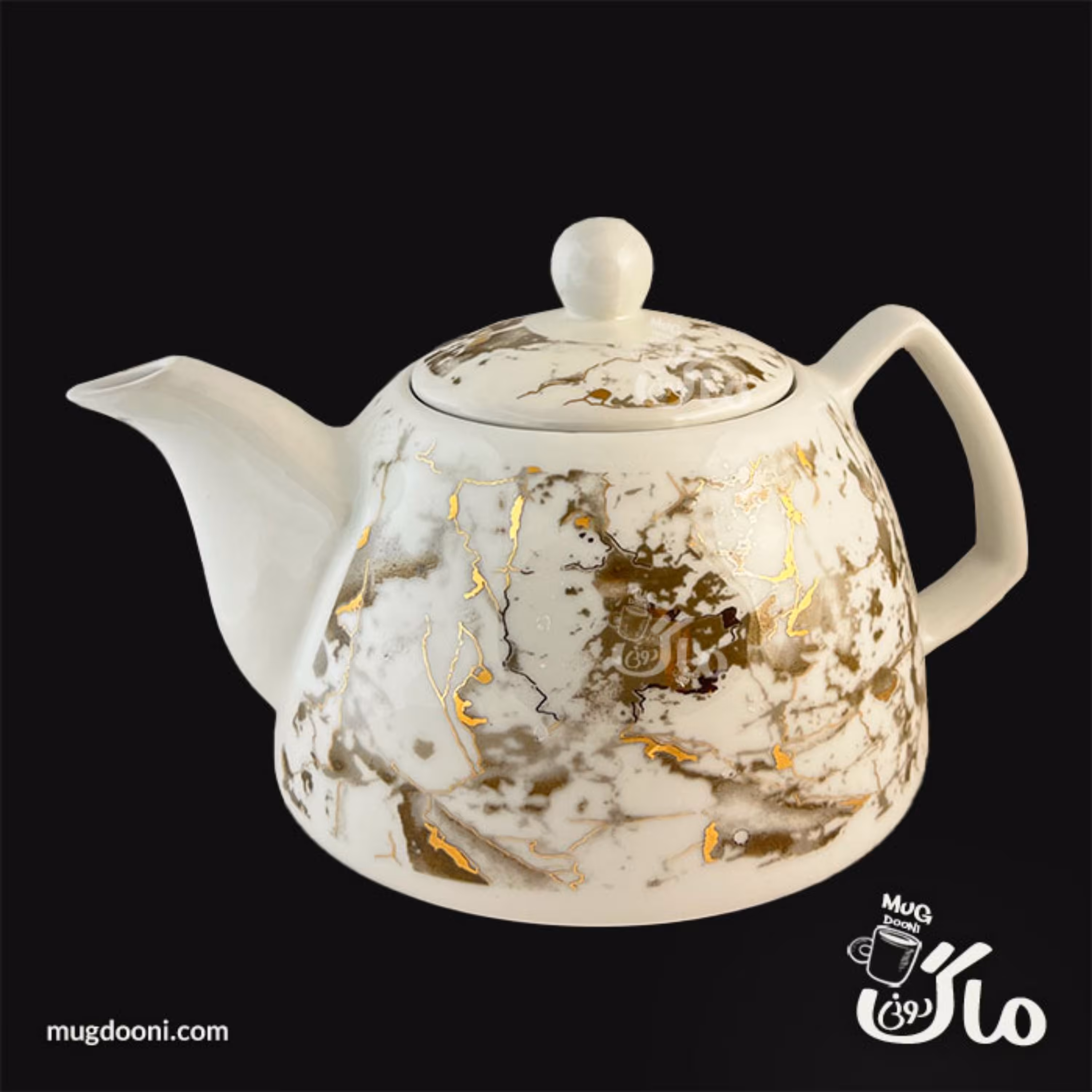 قوری چینی کف پهن یونیک Unique مدل مرمری درجه یک