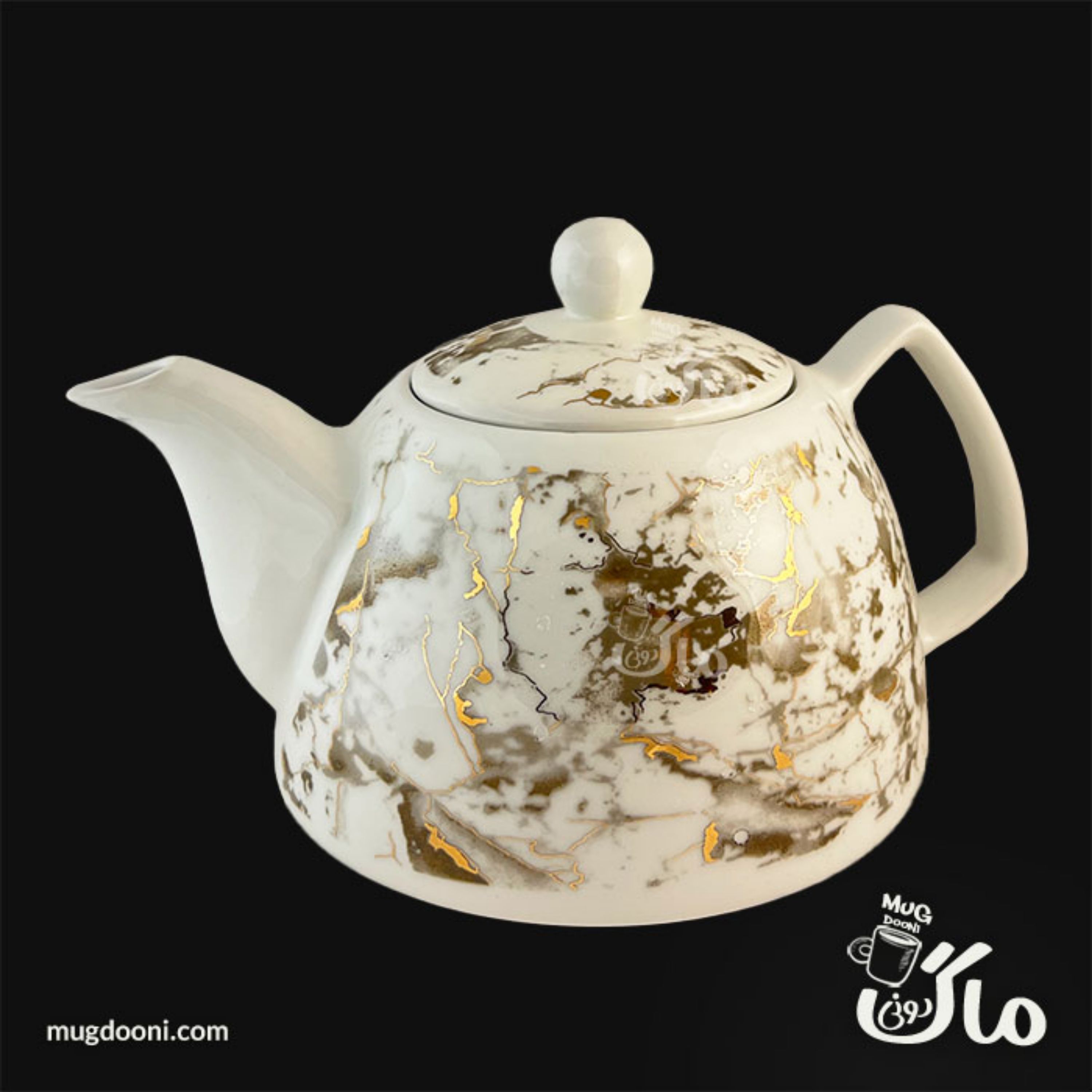 قوری چینی کف پهن یونیک Unique مدل مرمری درجه یک