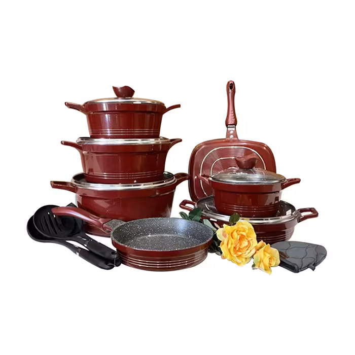 سرویس قابلمه 16 پارچه گرانیتی یونیک رنگ زرشکی کد UN_7865