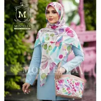 ست کیف و روسری آبرنگی با کیف متوسط و روسری نخی قواره 130 _ شال آبرنگی صورتی 