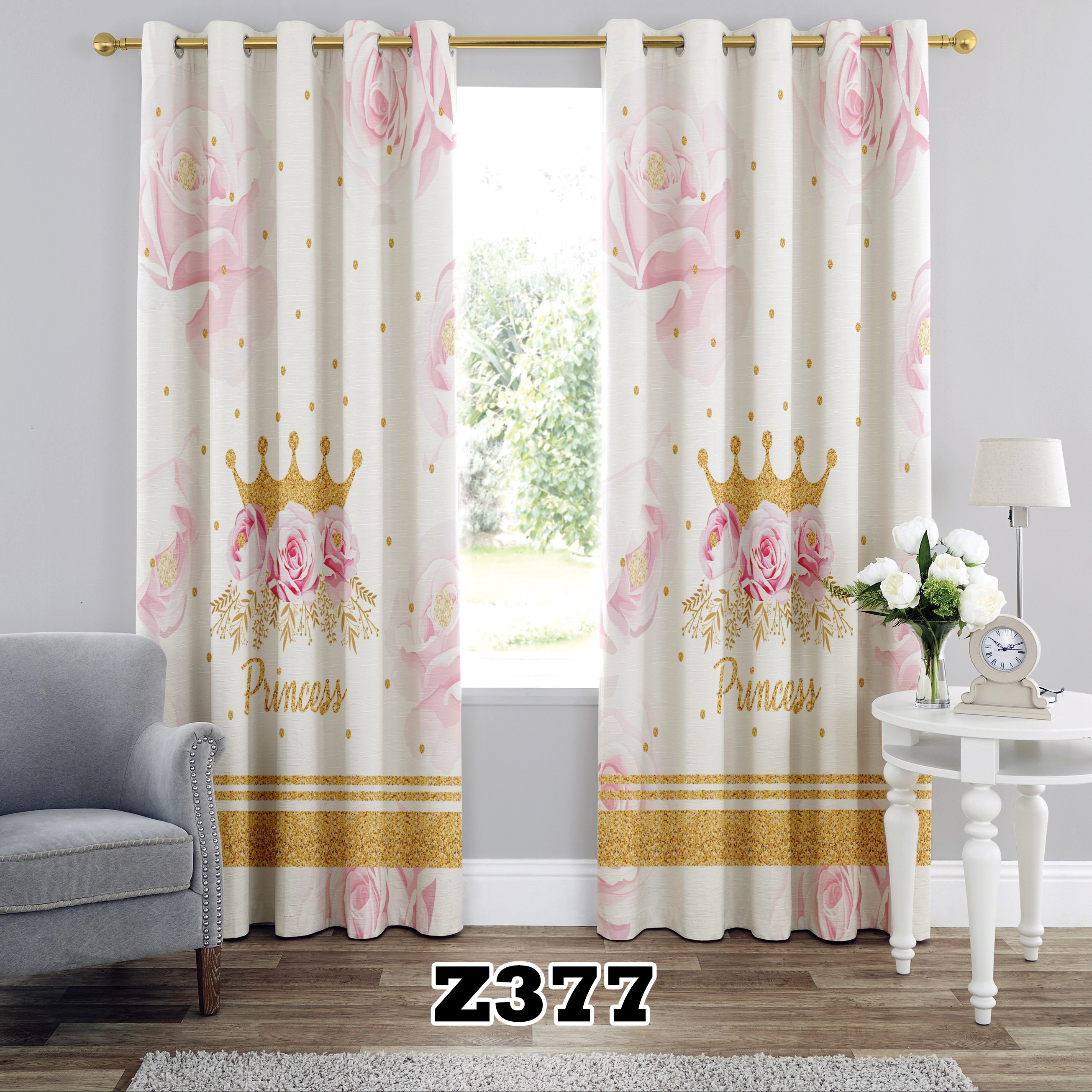 پرده چاپی طرح کویین کد Z377 تک قواره ارتفاع 300 عرض 140 سانت