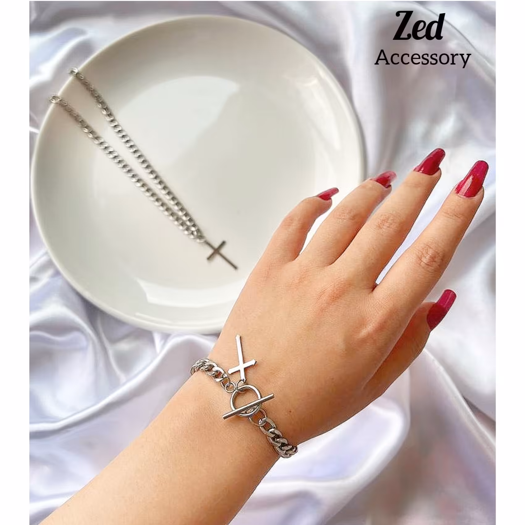 دستبند کارتیر و صلیب زنانه و مردانه استیل 