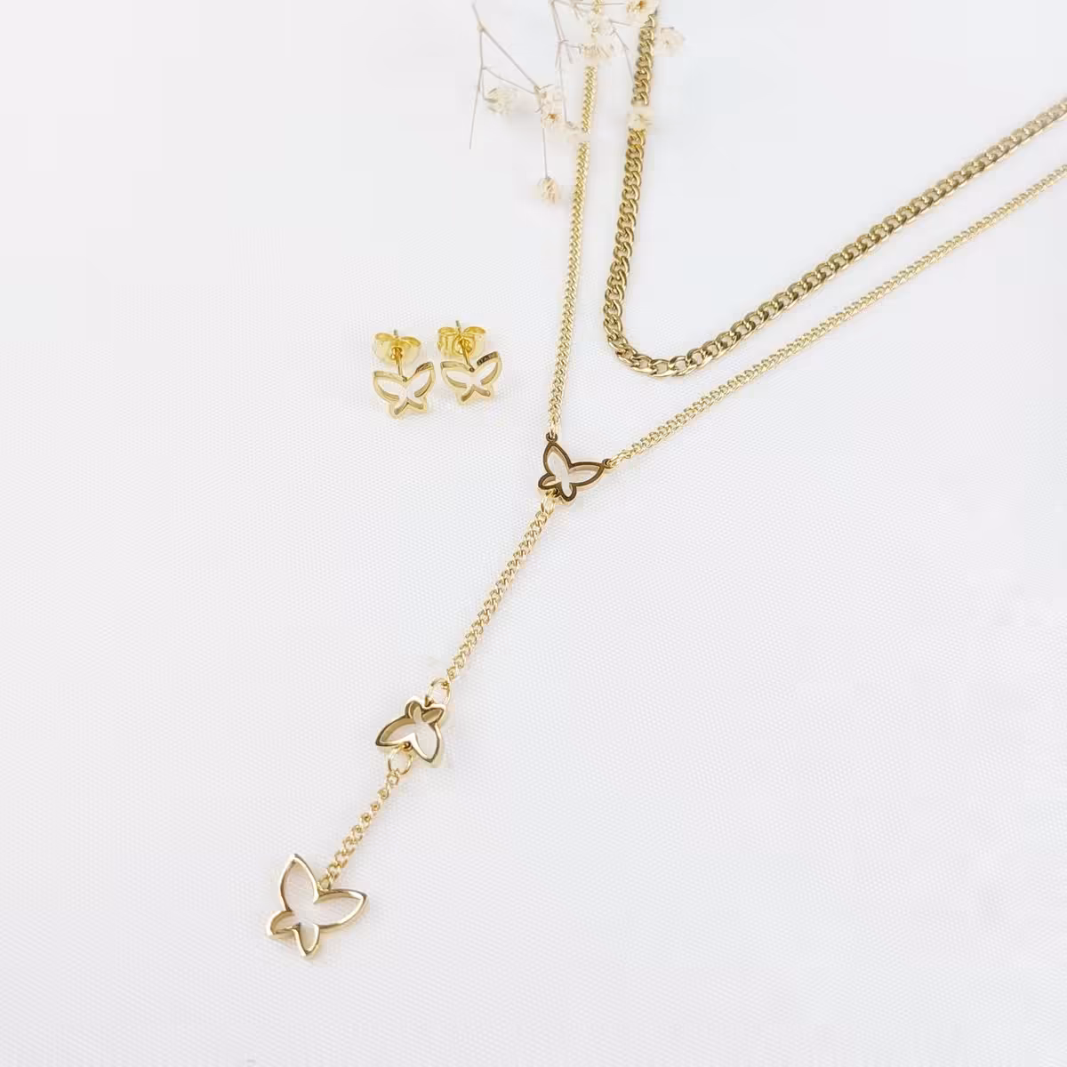 نیمست طلایی با آویز پروانه برند استیل کد 10741