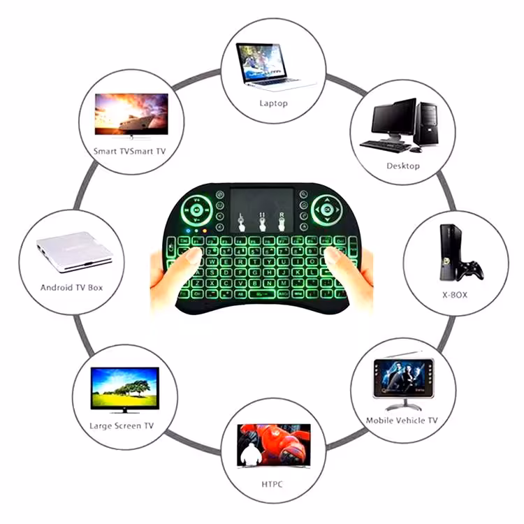 مینی کیبورد و موس بک لایت ا mini keyboard backlight مدل i8 قابلیت اتصال به گوشی،مک،کامپیوتر،TV