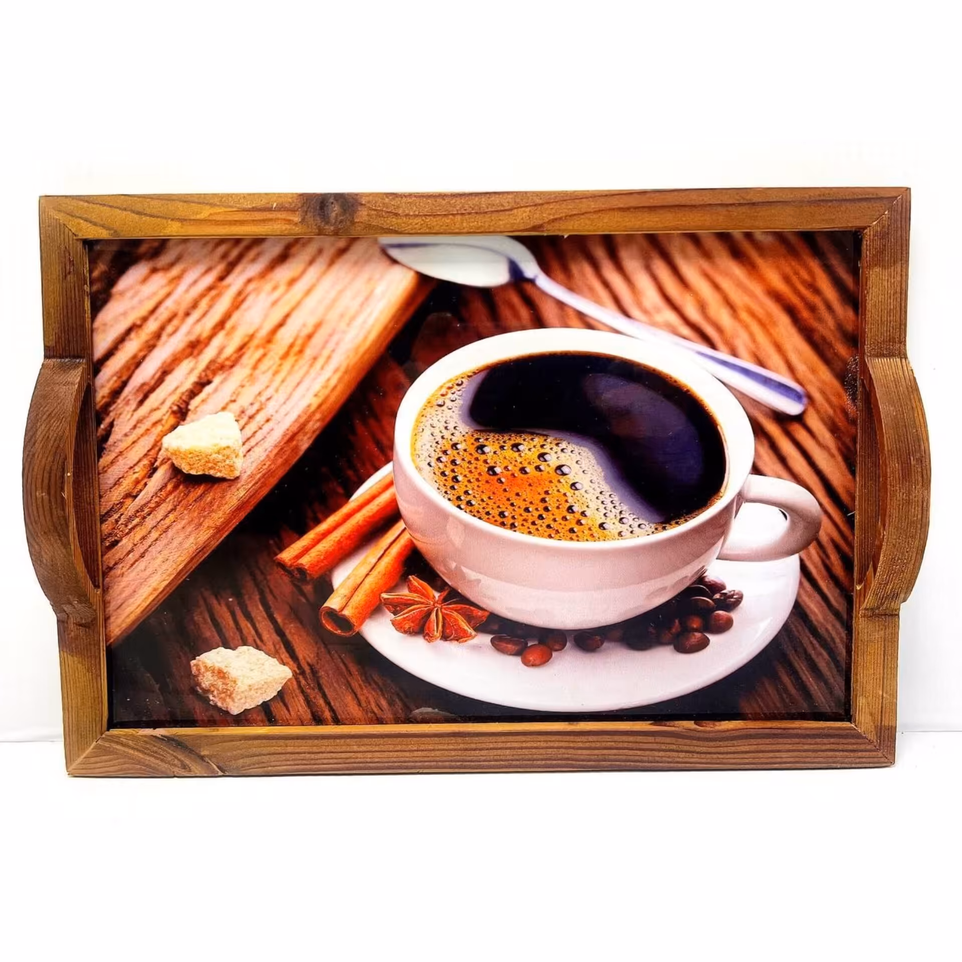 سینی چوبی کف شیشه ای طرحدار