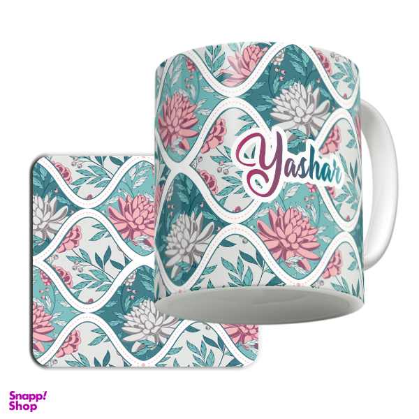 ماگ لاژید مدل اسم یاشار کد Batik به همراه زیر لیوانی