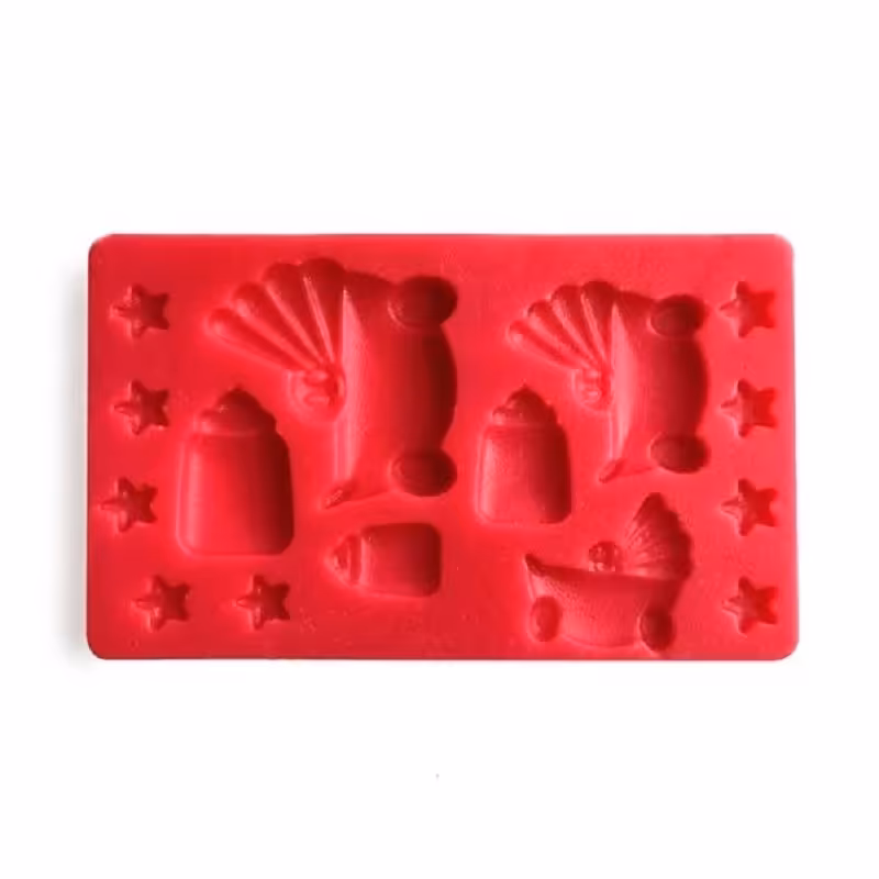 قالب سیلیکونی مولد فوندانت مدل کالسکه پستونک نوزاد و ستاره ریز