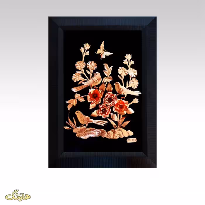 تابلو مرغ و گل معرق مسی F005