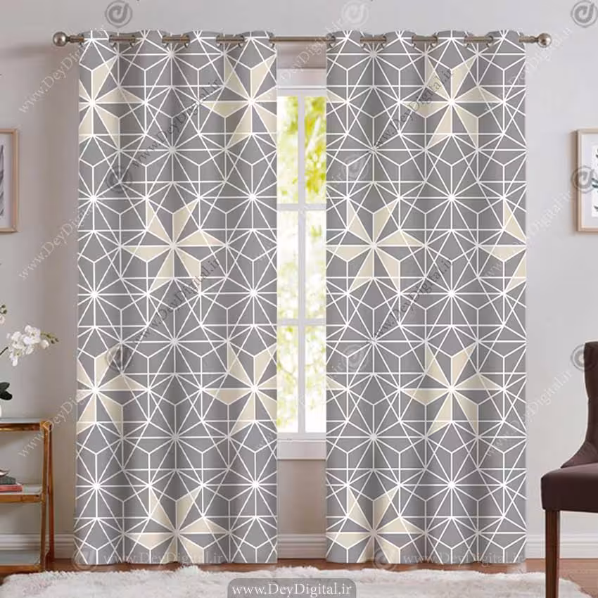 پرده چاپی سه بعدی طرح هندسی با خط های سفید PK-5305