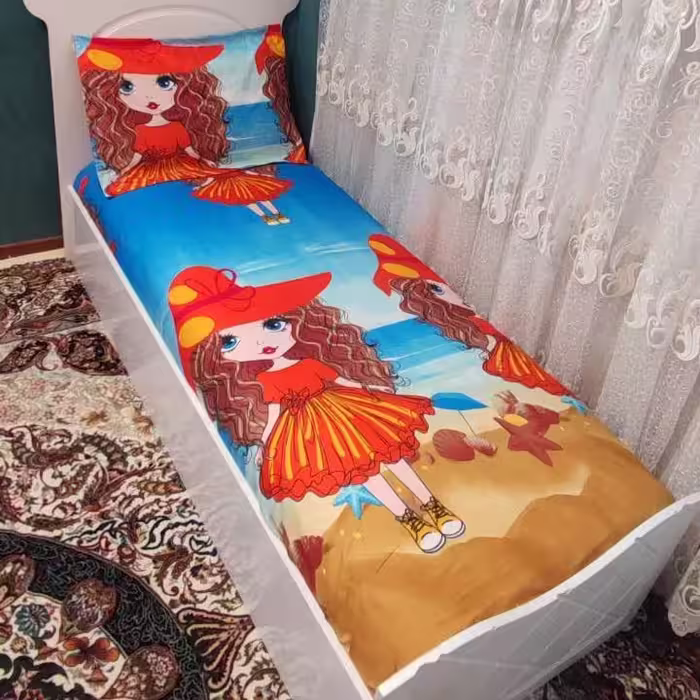 ملحفه کشدار تخت تک نفره و یک عدد روبالش  دخترانه مو فری